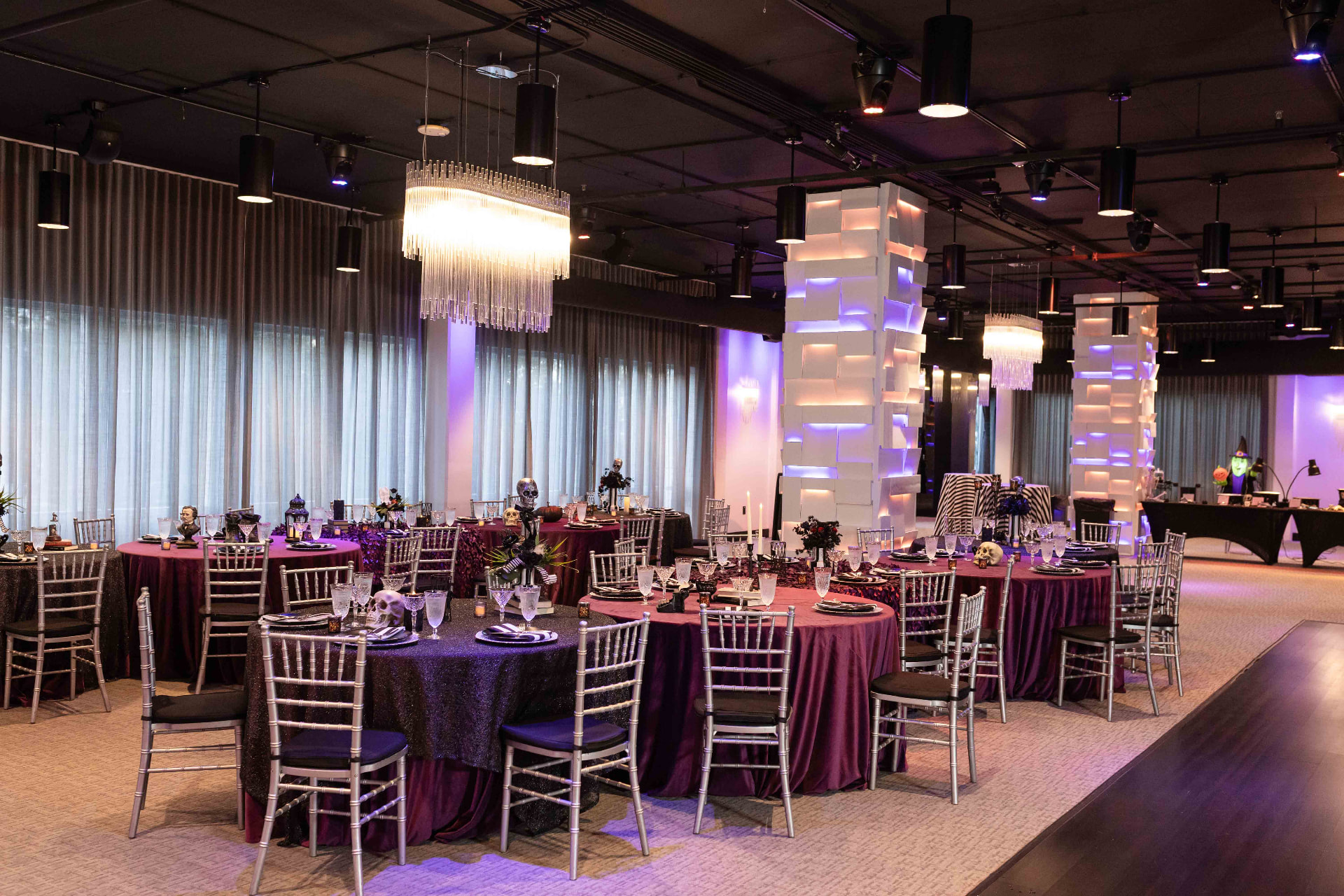 The MEZZ arranged for a themed seated dinner with purple lighting