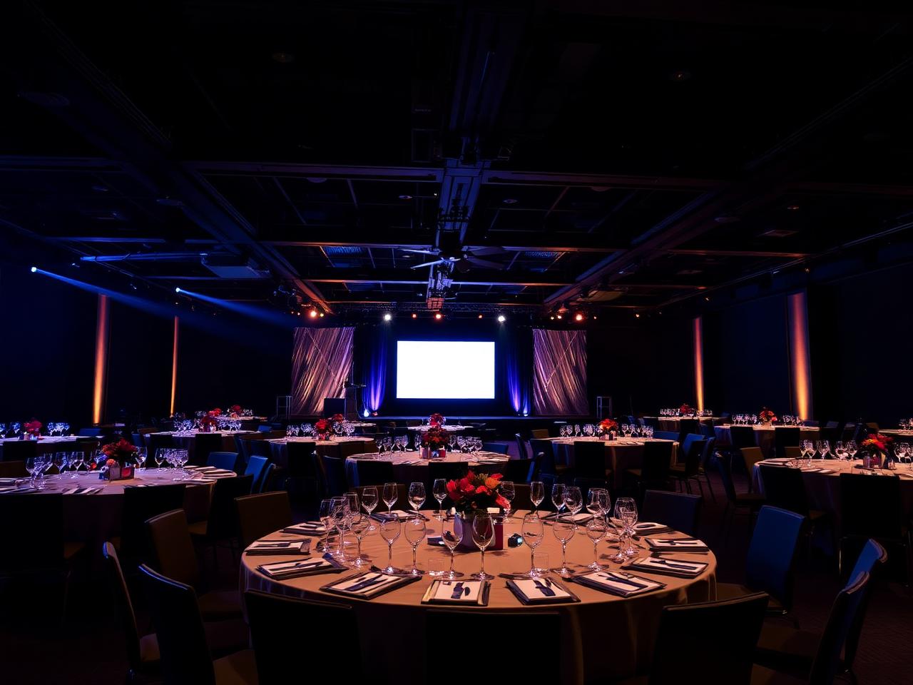 Meeting setup facing a presentation screen at The MEZZ